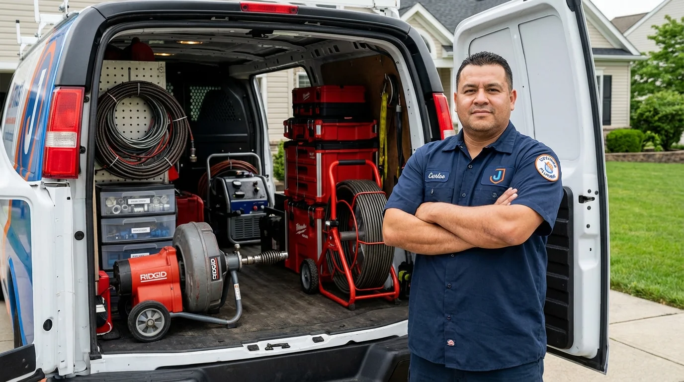 Professional drain cleaning equipment and Johns Plumbing LLC plumber in Channelview