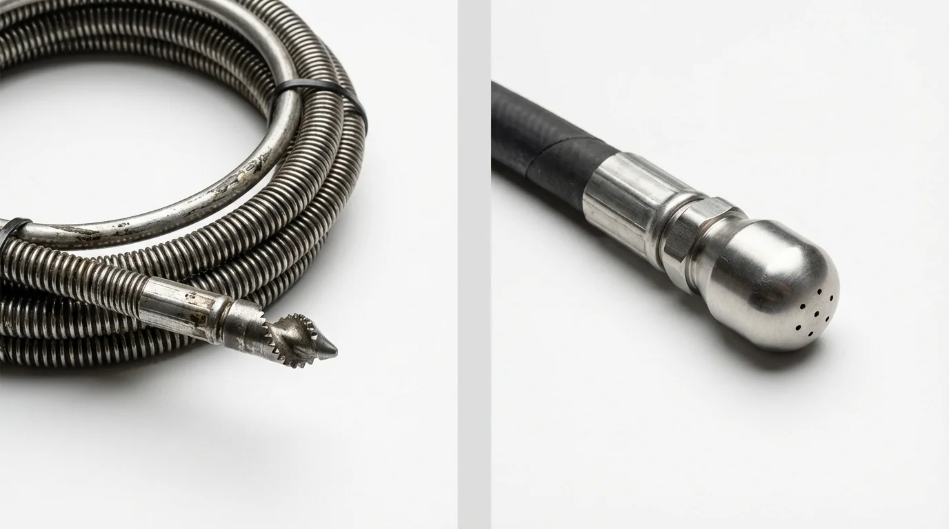 Drain snake cable and hydro jetting nozzle used for drain cleaning in Channelview, TX