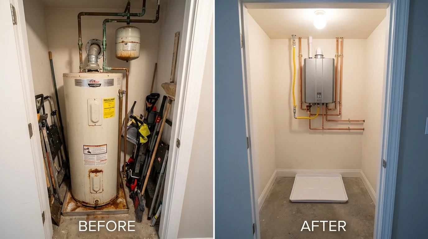Tank water heater versus wall-mounted tankless unit comparison for Channelview, TX homeowners
